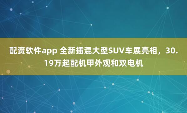 配资软件app 全新插混大型SUV车展亮相,30.19万起配机甲外观和双电机